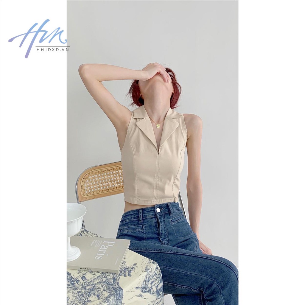 Áo Lửng Không Tay Cổ V Dáng Ôm Thời Trang Mùa Thu Cho Nữ