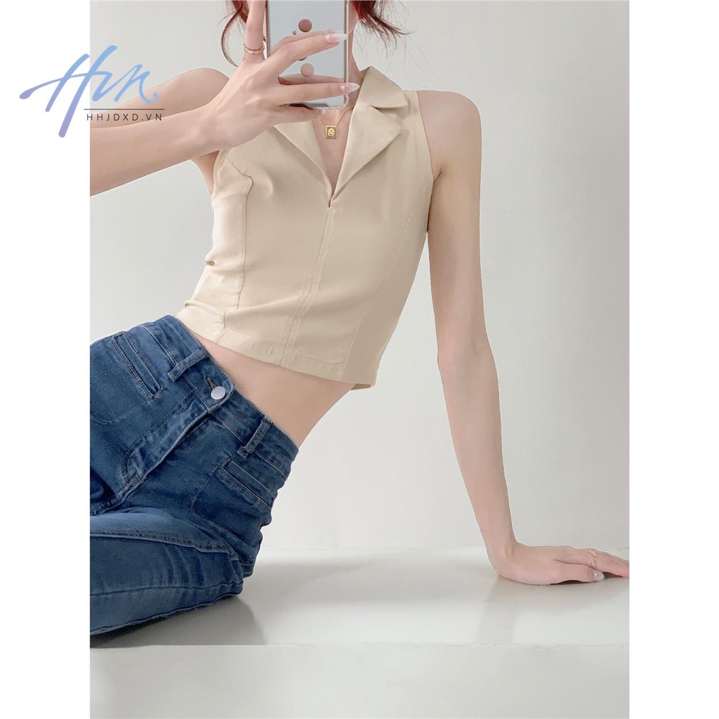 Áo Lửng Không Tay Cổ V Dáng Ôm Thời Trang Mùa Thu Cho Nữ