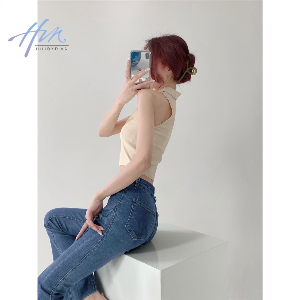 Áo Lửng Không Tay Cổ V Dáng Ôm Thời Trang Mùa Thu Cho Nữ