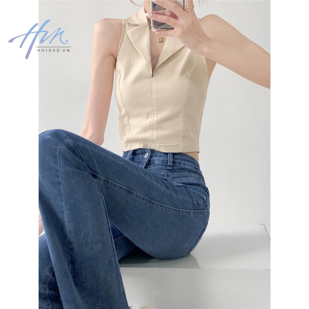 Áo Lửng Không Tay Cổ V Dáng Ôm Thời Trang Mùa Thu Cho Nữ