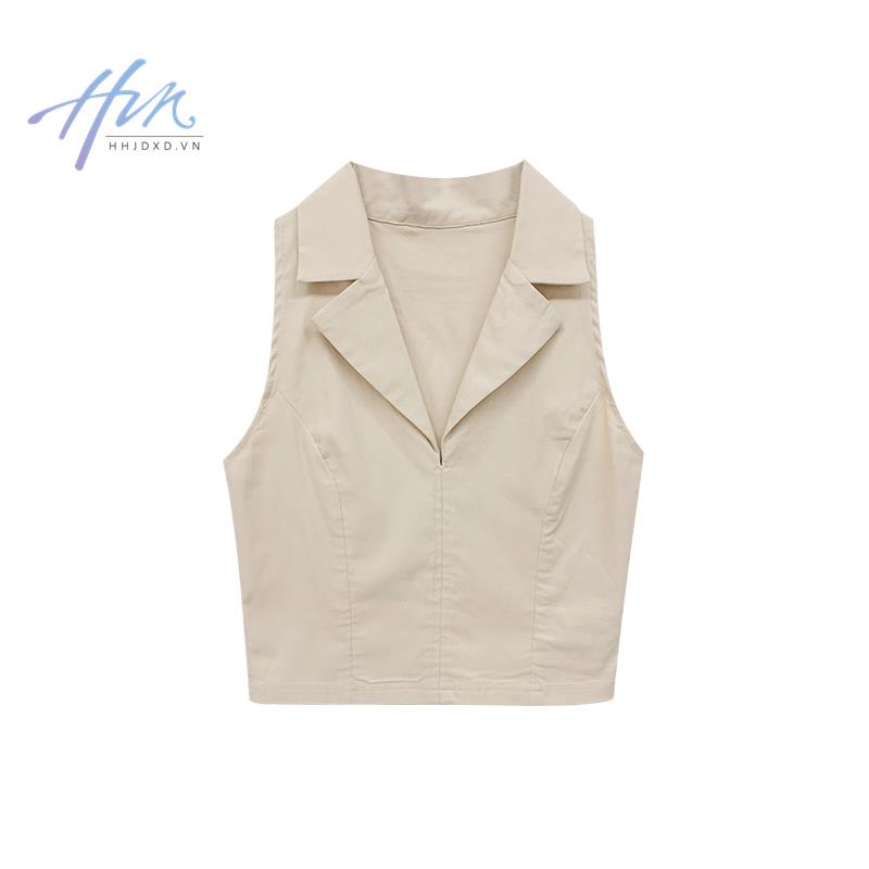 Áo Lửng Không Tay Cổ V Dáng Ôm Thời Trang Mùa Thu Cho Nữ