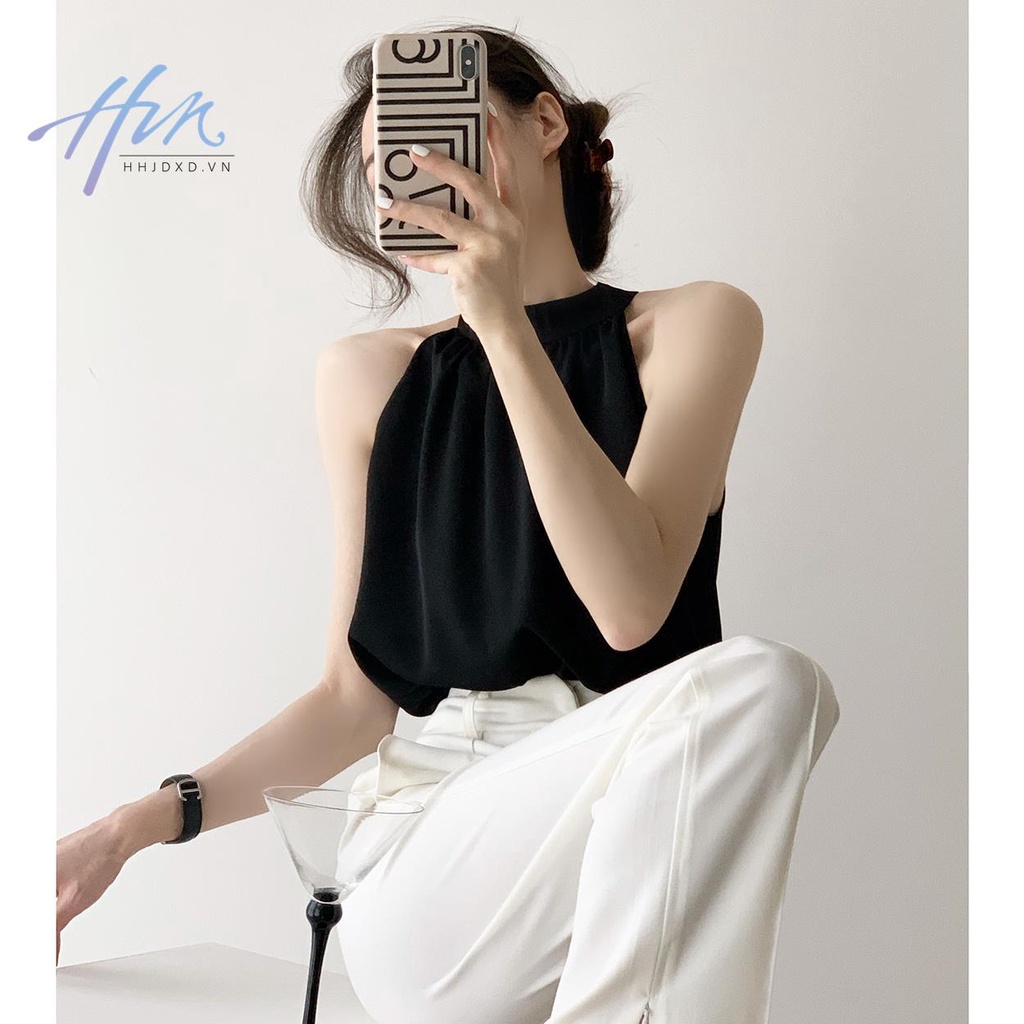 Áo Hai Dây Màu Đen Dáng Rộng Thời Trang Mùa Hè 2023 Cho Nữ