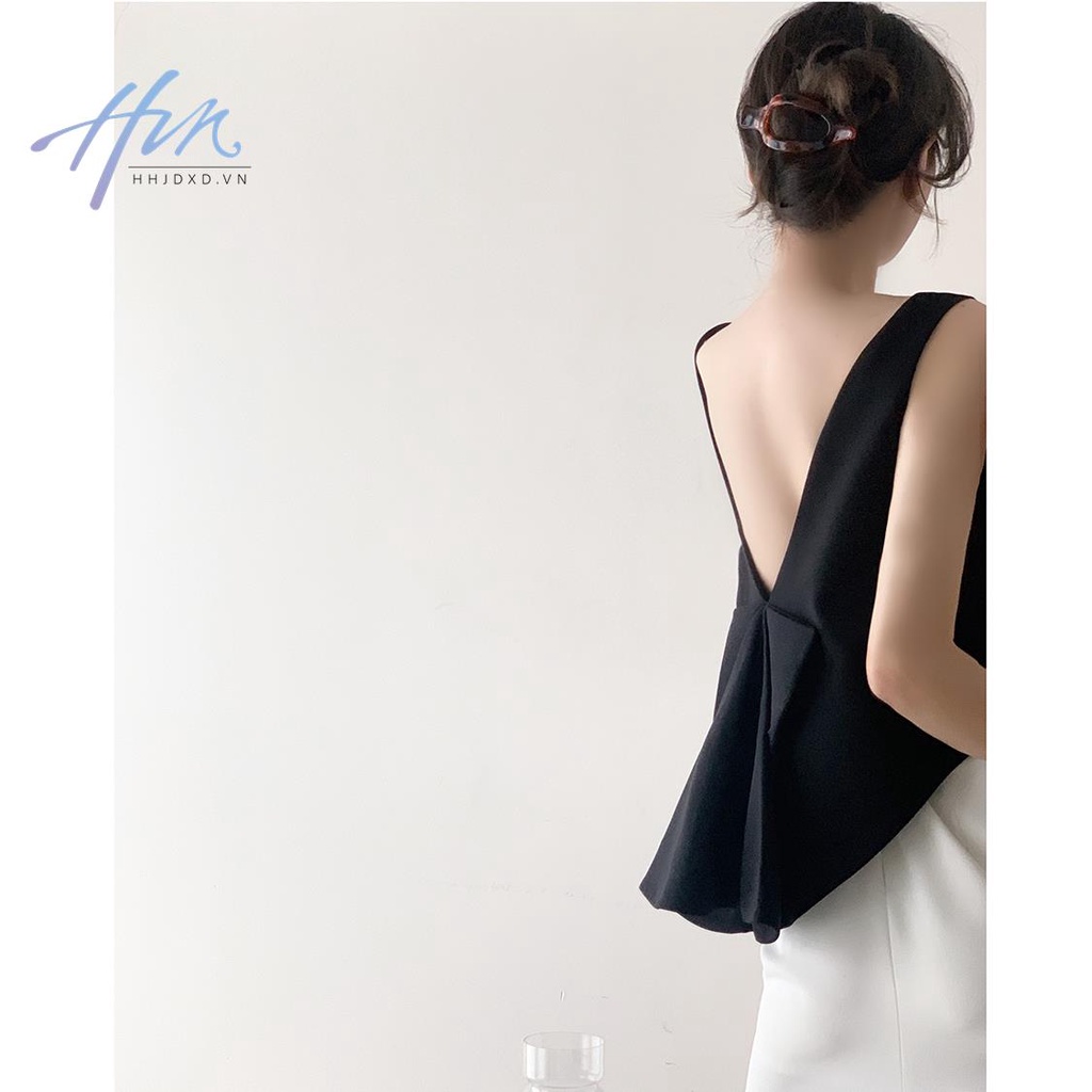 Áo Hai Dây Thắt Nơ Sau Lưng Màu Đen Thời Trang Mùa Hè Quyến Rũ Cho Nữ