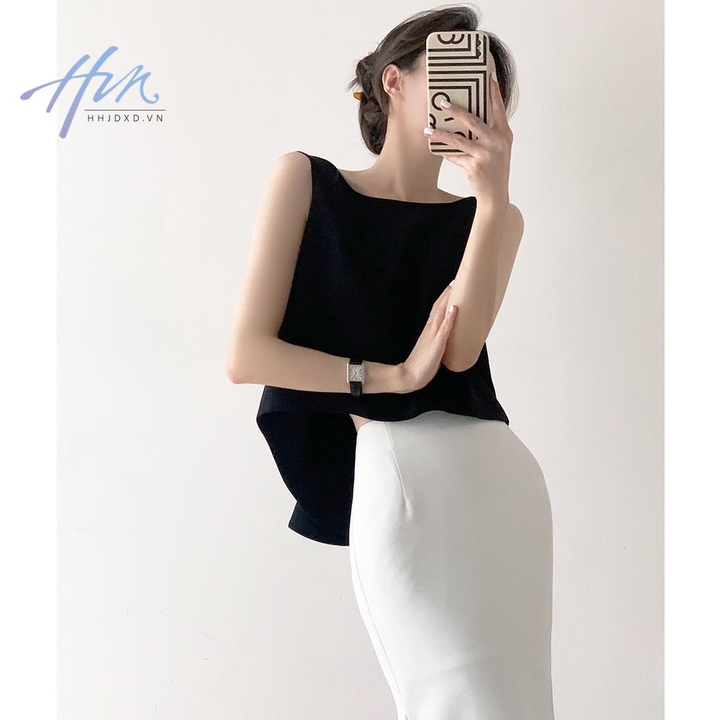 Áo Hai Dây Thắt Nơ Sau Lưng Màu Đen Thời Trang Mùa Hè Quyến Rũ Cho Nữ