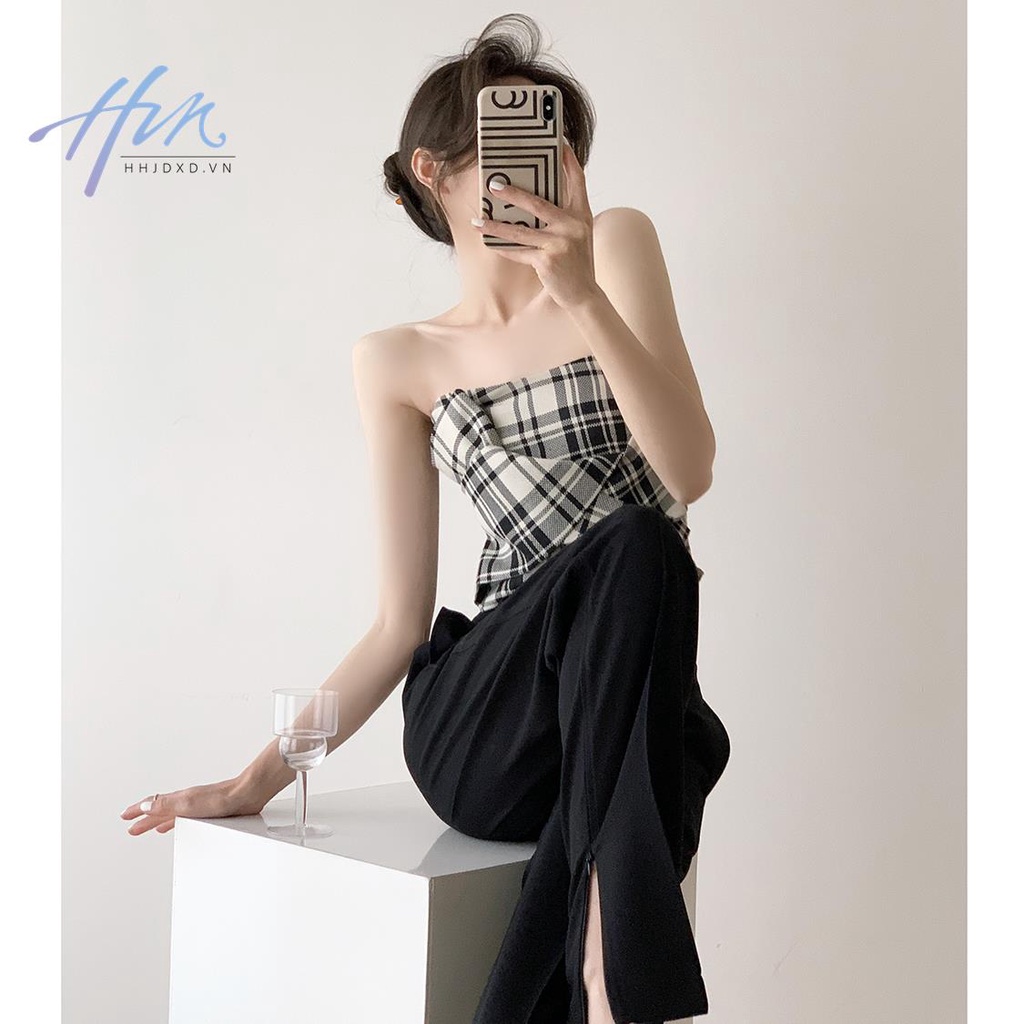 Áo Ống Thắt Nơ Họa Tiết Sọc Caro Thời Trang Mùa Hè Cho Nữ