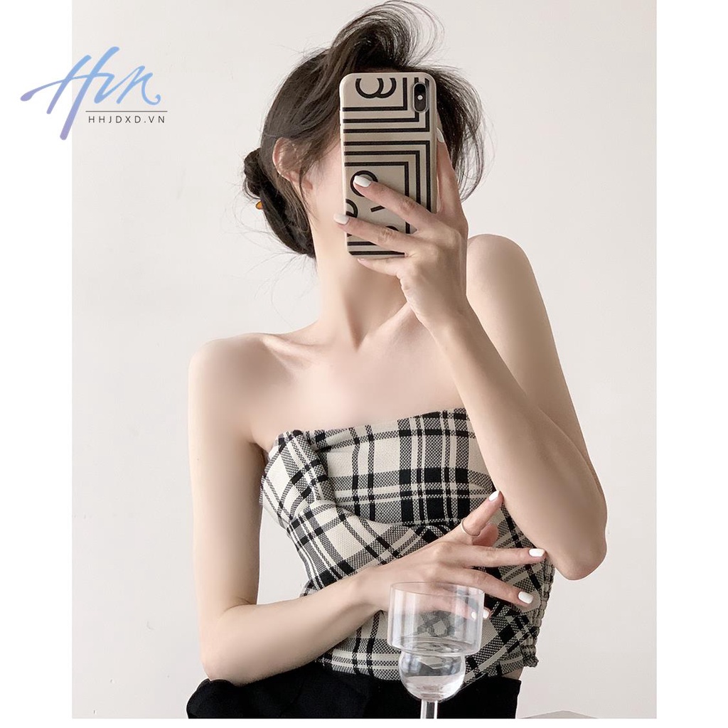 Áo Ống Thắt Nơ Họa Tiết Sọc Caro Thời Trang Mùa Hè Cho Nữ