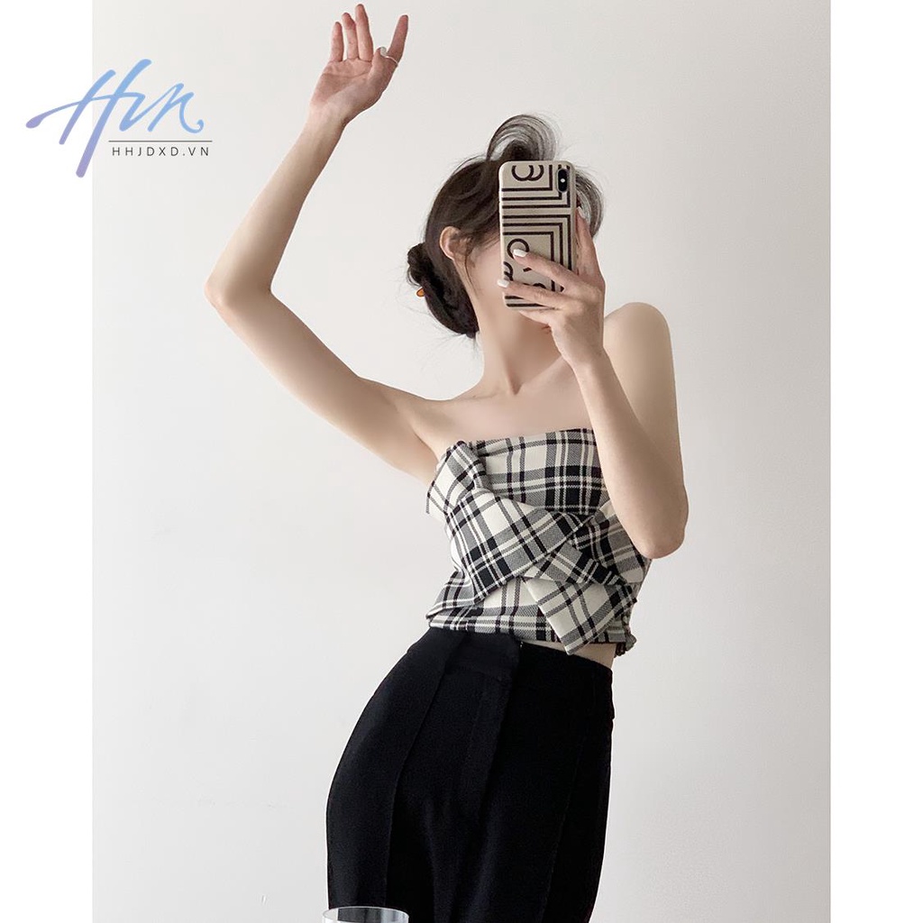 Áo Ống Thắt Nơ Họa Tiết Sọc Caro Thời Trang Mùa Hè Cho Nữ