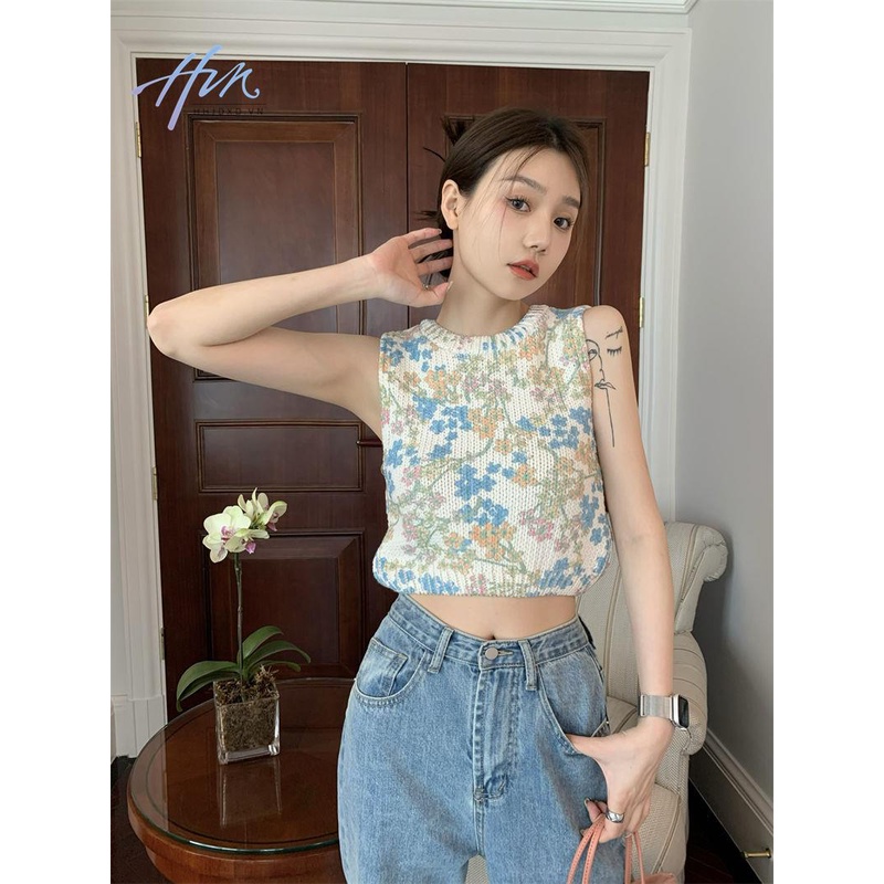 Áo Dệt Kim Cổ Chữ V Thắt Dây Sau Lưng Họa Tiết Hoa Nhỏ Dễ Phối Đồ