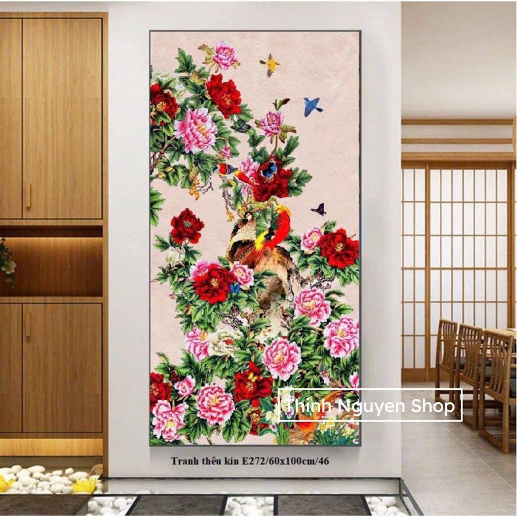tranh thêu chữ thập hoa mẫu đơn E272(60x100cm)/THÊU KÍN