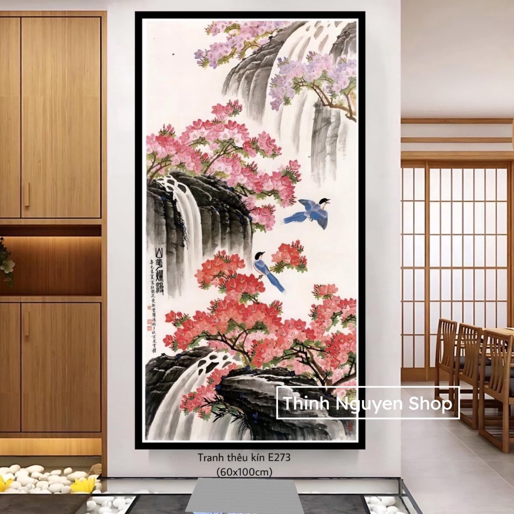 Tranh thêu kín phong cảnh Sơn Thủy E273(60x100cm)/THÊU KÍN
