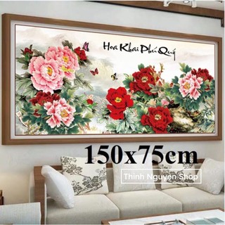 Tranh thêu chữ thập Hoa Khai Phú Quý (hoa mẫu đơn)MN0107