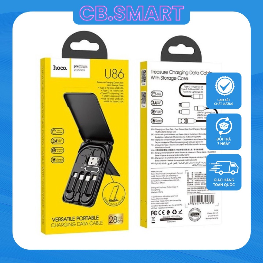 Cáp sạc đa năng 6 in 1 có tặng kèm hộp lưu trữ tiện dụng kiêm giá đỡ điện thoại Hoco U86