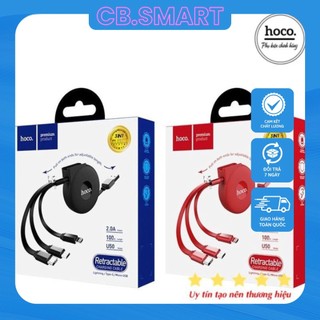 Cáp HOCO RÚT Cuộn Tròn U50 3 Đầu IPHONE SAMSUNG TYPEC [ Hàng Chính Hãng ] [ BH 6 tháng]