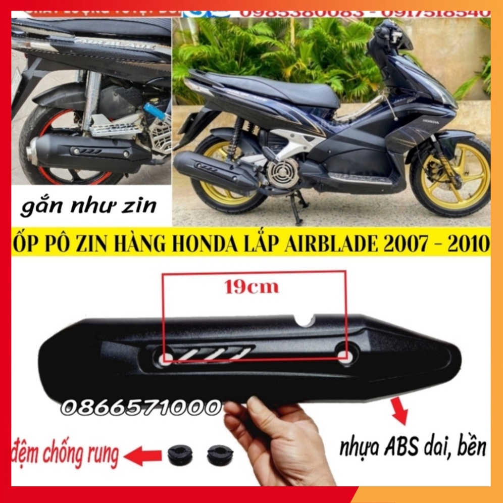 Baga Giữa Inox 10 ly, Baga Sơn Đen, Xi Màu Titan; Ốp Pô Cho AirBlade 2007-2010; Chai Phục Hồi Nhựa Nhám