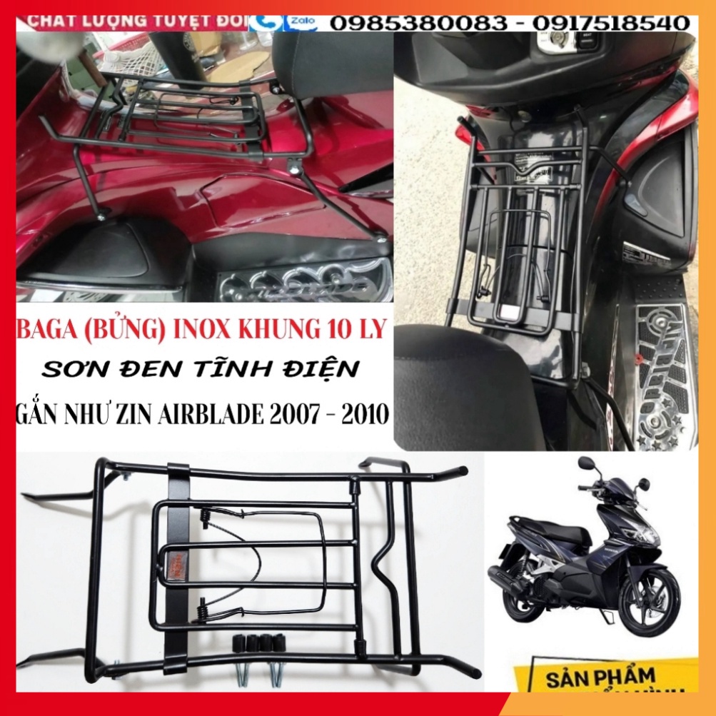 Baga Giữa Inox 10 ly, Baga Sơn Đen, Xi Màu Titan; Ốp Pô Cho AirBlade 2007-2010; Chai Phục Hồi Nhựa Nhám