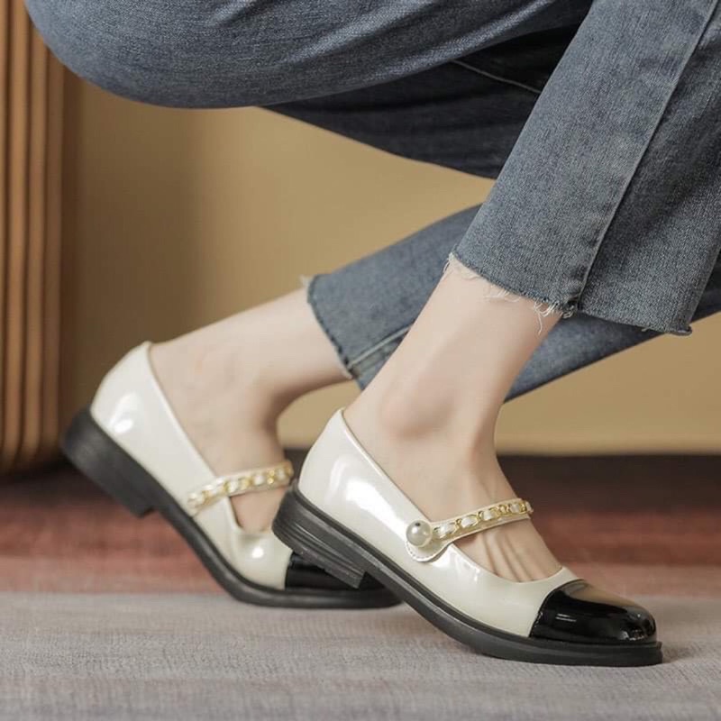 Giày Búp Bê Marry Giày Đế Bệt Phối Xích Ngọc Siêu Xinh Cực Kì Sang Chảnh