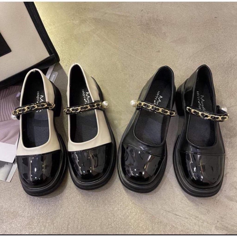 Giày Búp Bê Marry Giày Đế Bệt Phối Xích Ngọc Siêu Xinh Cực Kì Sang Chảnh