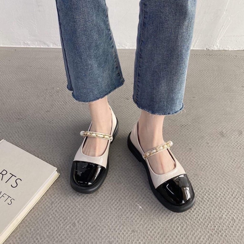 Giày Búp Bê Marry Giày Đế Bệt Phối Xích Ngọc Siêu Xinh Cực Kì Sang Chảnh