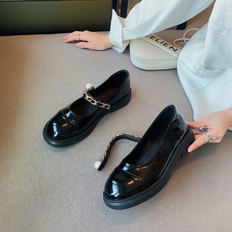 Giày Búp Bê Marry Giày Đế Bệt Phối Xích Ngọc Siêu Xinh Cực Kì Sang Chảnh