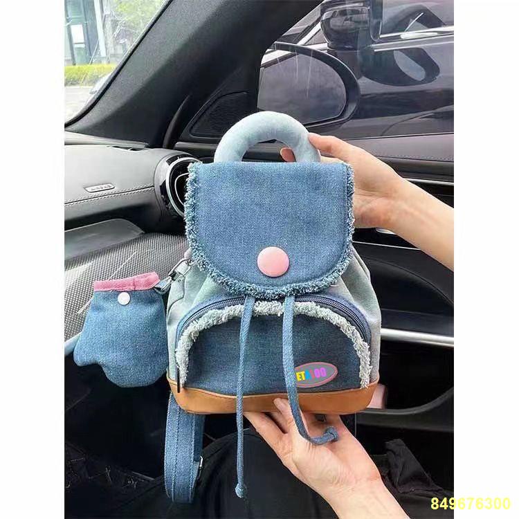 🔥Ba lô nút denim Túi đi học nhỏ dễ thương Ba lô sinh viên đại học cho nữ