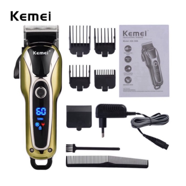 Tông Đơ Cắt Tóc Kemei KM-1990 Chuyên Nghiệp Có Mức Điều Chỉnh Tốc Độ-Màn Hình LCD-Hiện Phần Trăm Pin Rõ Nét