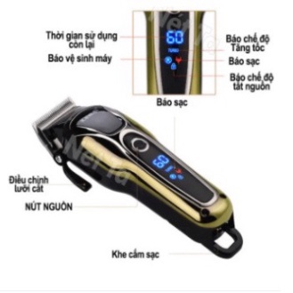 Tông Đơ Cắt Tóc Kemei KM-1990 Chuyên Nghiệp Có Mức Điều Chỉnh Tốc Độ-Màn Hình LCD-Hiện Phần Trăm Pin Rõ Nét
