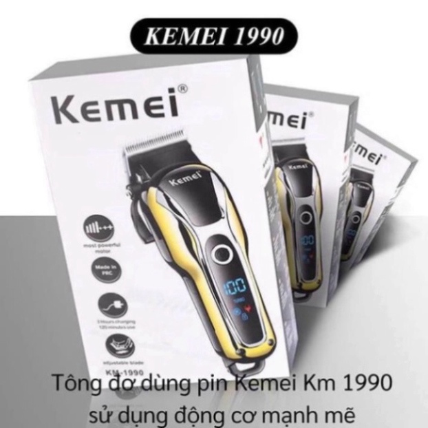 Tông Đơ Cắt Tóc Kemei KM-1990 Chuyên Nghiệp Có Mức Điều Chỉnh Tốc Độ-Màn Hình LCD-Hiện Phần Trăm Pin Rõ Nét