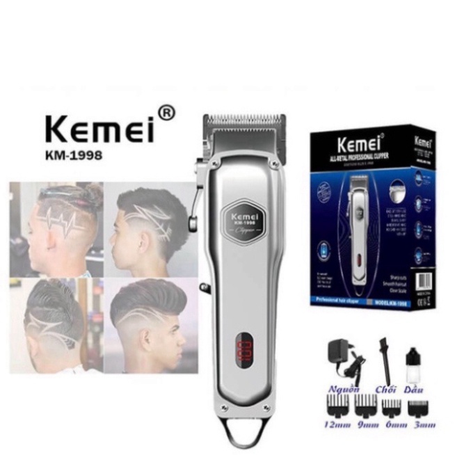 Tông Đơ Cắt Tóc Kemei KM-1998 Thân Nhôm Nguyên Khối Chuyên Nghiệp Cho Salon Và Gia Đình Có Kèm Cữ Cắt Tóc