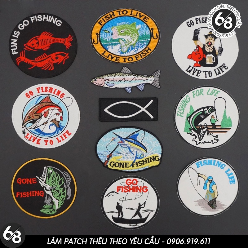 Sticker ủi nhiệt thêu hình logo ngư dân câu cá- fishing đẹp độc đáo lạ - Patch ủi quần áo balo H113