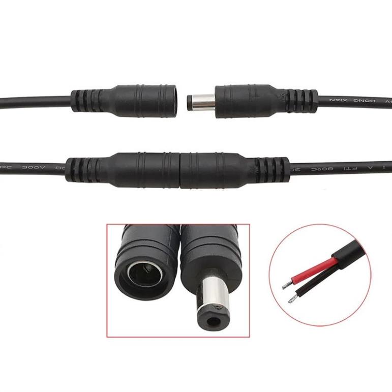 Jack nguồn DC Đực, Cái 5.5*2.1mm có dây dùng cho camera - Lõi dây đồng nguyên chất Hàng Xịn màu đen