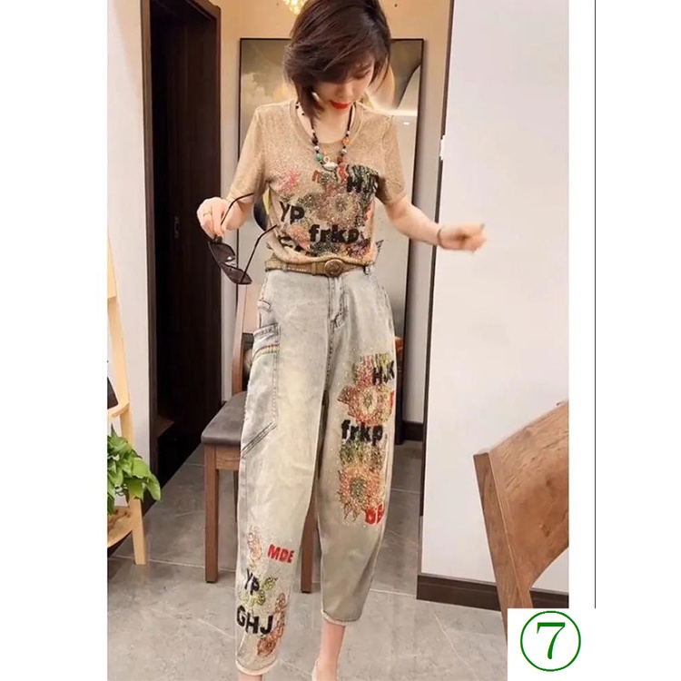 Hàng Châu Âu Năm 2023 Quần Jean Denim Thêu Kim Cương Thời Trang Công Nghiệp Nặng Đã Giặt Được @ -
