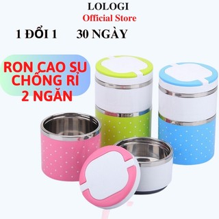 Hộp đựng cơm giữ nhiệt 2 ngăn inox 2 lớp dung tích 930ml có nắp đậy kín và có quai xách tiện lợi