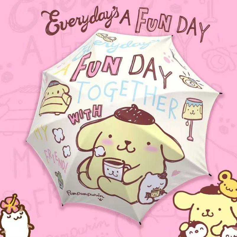 SANRIO Dù Che Mưa Nắng Tự Động Họa Tiết Hoạt Hình Dễ Thương Cho Nữ