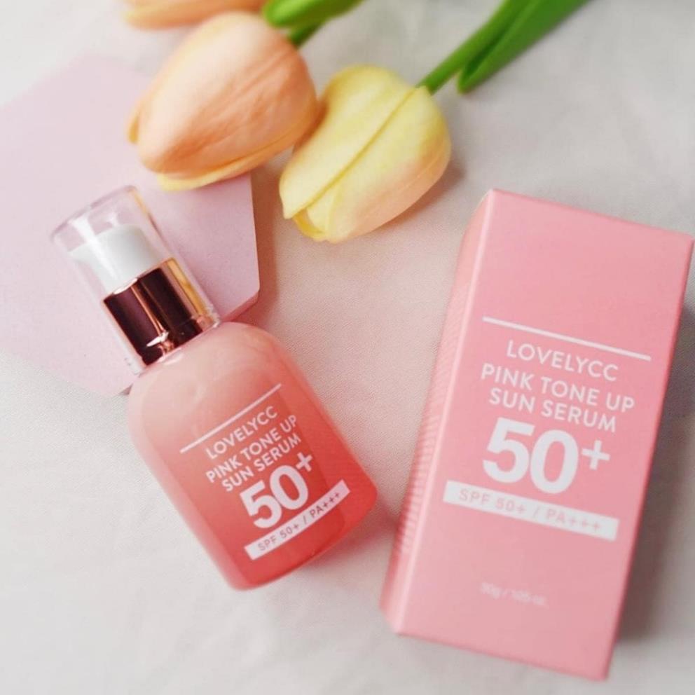 Tinh Chất LOVELY CC Pink Tone Up Sun Serum SPF50+ PA+++ 30gr Chống Nắng, Dưỡng Trắng Nâng Tone Hàn Quốc