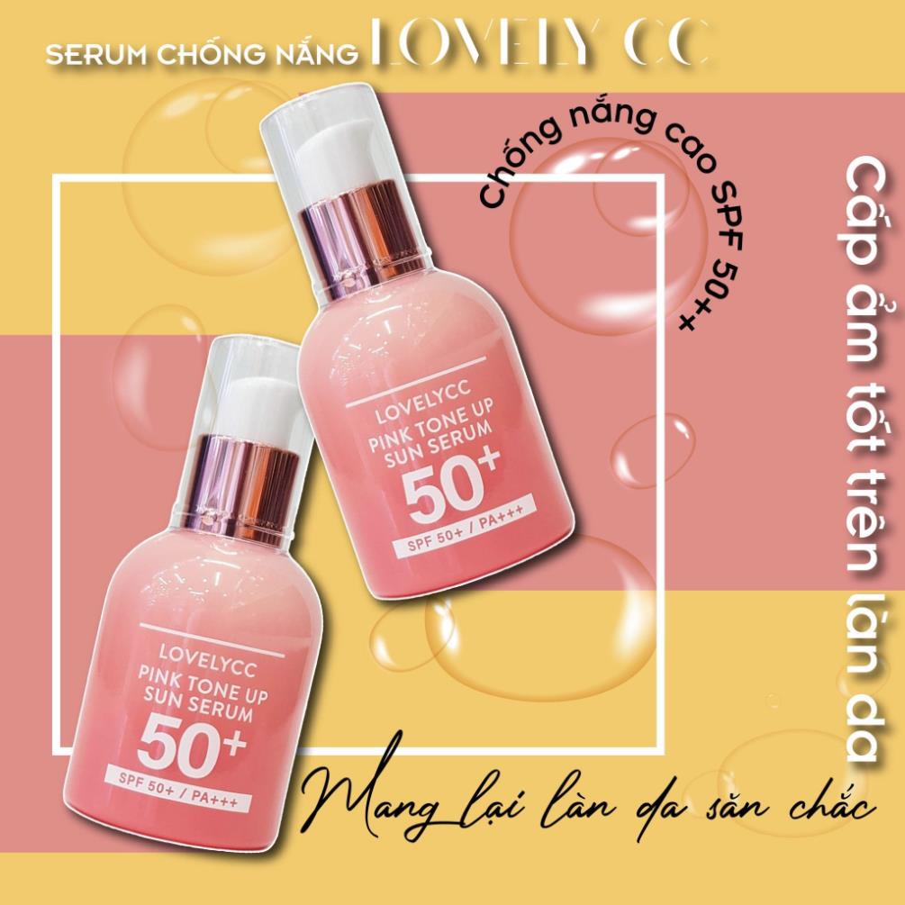 Tinh Chất LOVELY CC Pink Tone Up Sun Serum SPF50+ PA+++ 30gr Chống Nắng, Dưỡng Trắng Nâng Tone Hàn Quốc