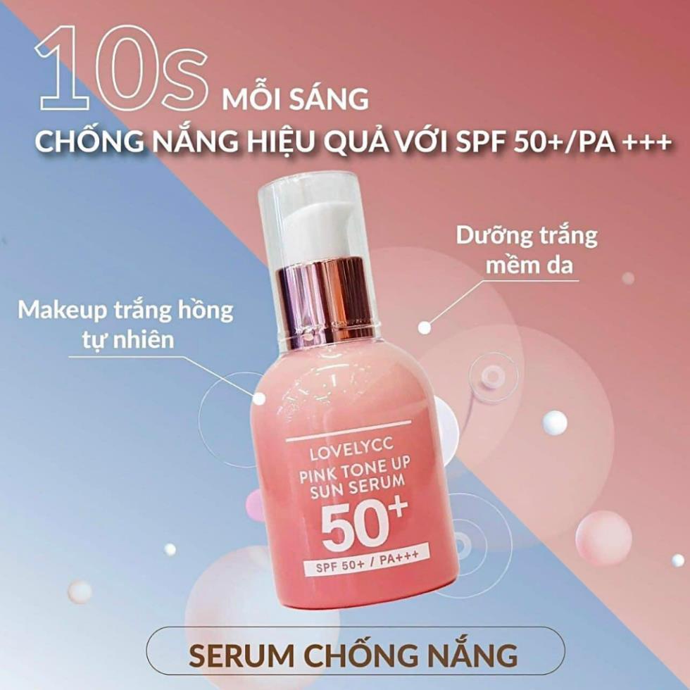 Tinh Chất LOVELY CC Pink Tone Up Sun Serum SPF50+ PA+++ 30gr Chống Nắng, Dưỡng Trắng Nâng Tone Hàn Quốc