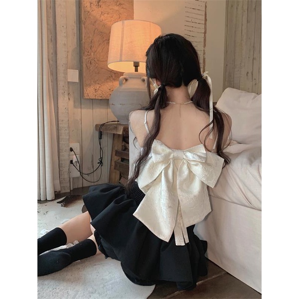 Aristocratic Áo Yếm Thiết Kế Nơ Sau Lưng Màu Trơn Dễ Phối Đồ Ngọt Ngào Phong Cách joker 7.15 Cho Nữ