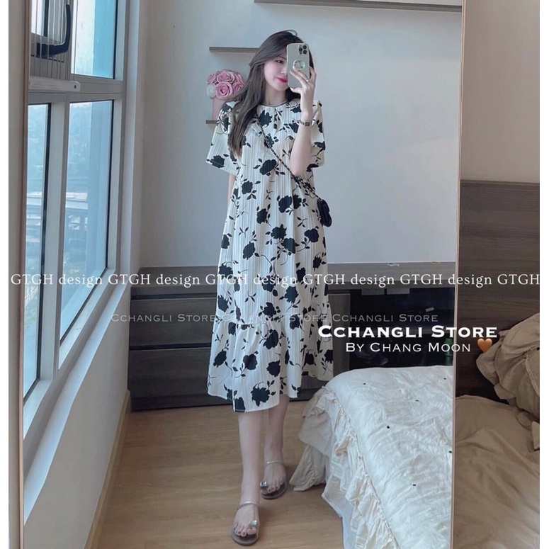 Váy bầu Xinh mùa Hè nhẹ nhàng thiết kế hoa nhí chất Lụa Hoa freesize từ 48đến 70kg