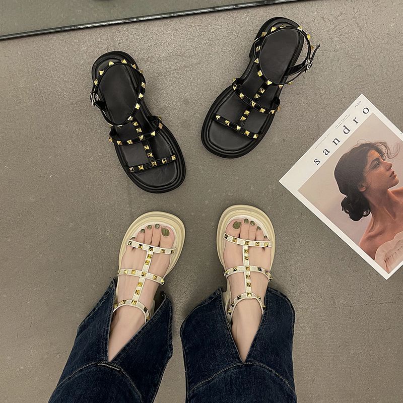 Xăng đan Hở Ngón Đế Dày Phẳng Mùa Hè 2023 Có Đinh Tán Thời Trang Cho Nữ
