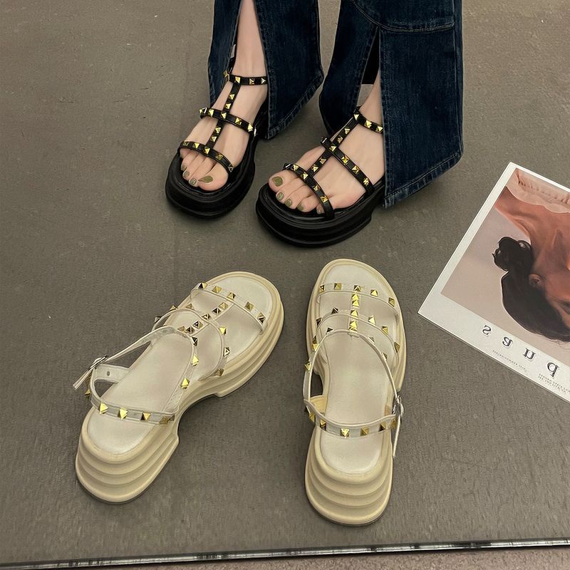 Xăng đan Hở Ngón Đế Dày Phẳng Mùa Hè 2023 Có Đinh Tán Thời Trang Cho Nữ