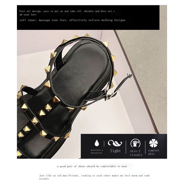 Xăng đan Hở Ngón Đế Dày Phẳng Mùa Hè 2023 Có Đinh Tán Thời Trang Cho Nữ