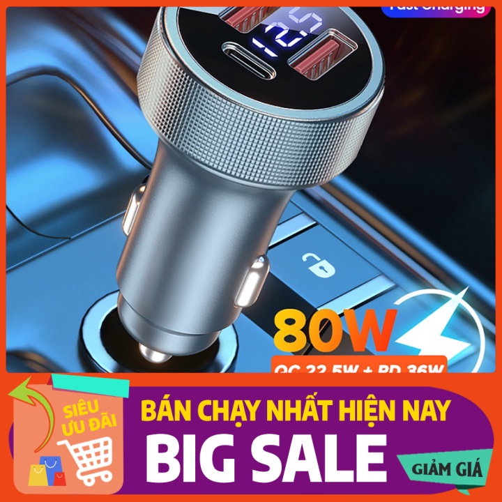 Mới về Tẩu Sạc Nhanh PD USB Type C 3 Cổng 80W Cho Điện Thoại Trong Xe Hơi thietbixehoi