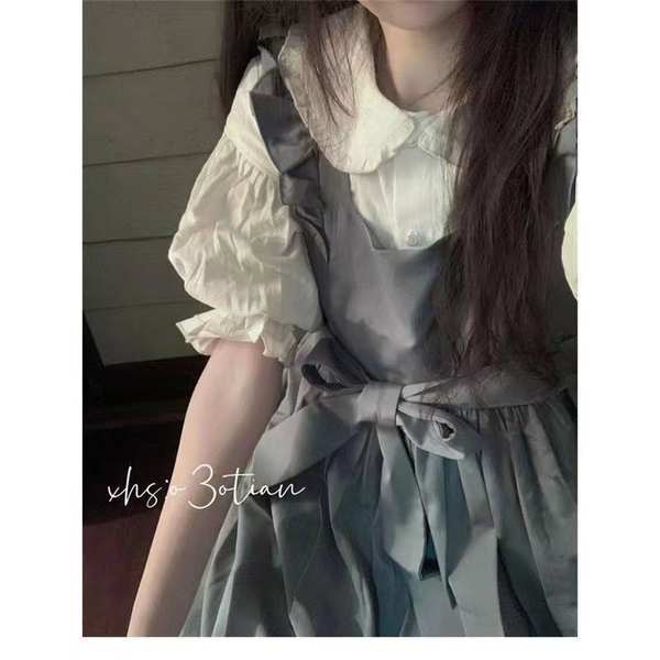 ✿ set babydoll ✿ có hàng sẵn ❃Đầm Phong Cách Học Sinh Pháp Thời Trang Cho Nữ#39; S Summer First Love Girl 'Set Áo Sơ Mi Cổ Búp Bê Và Chân Váy Xinh Xắn Cho Nữ☆