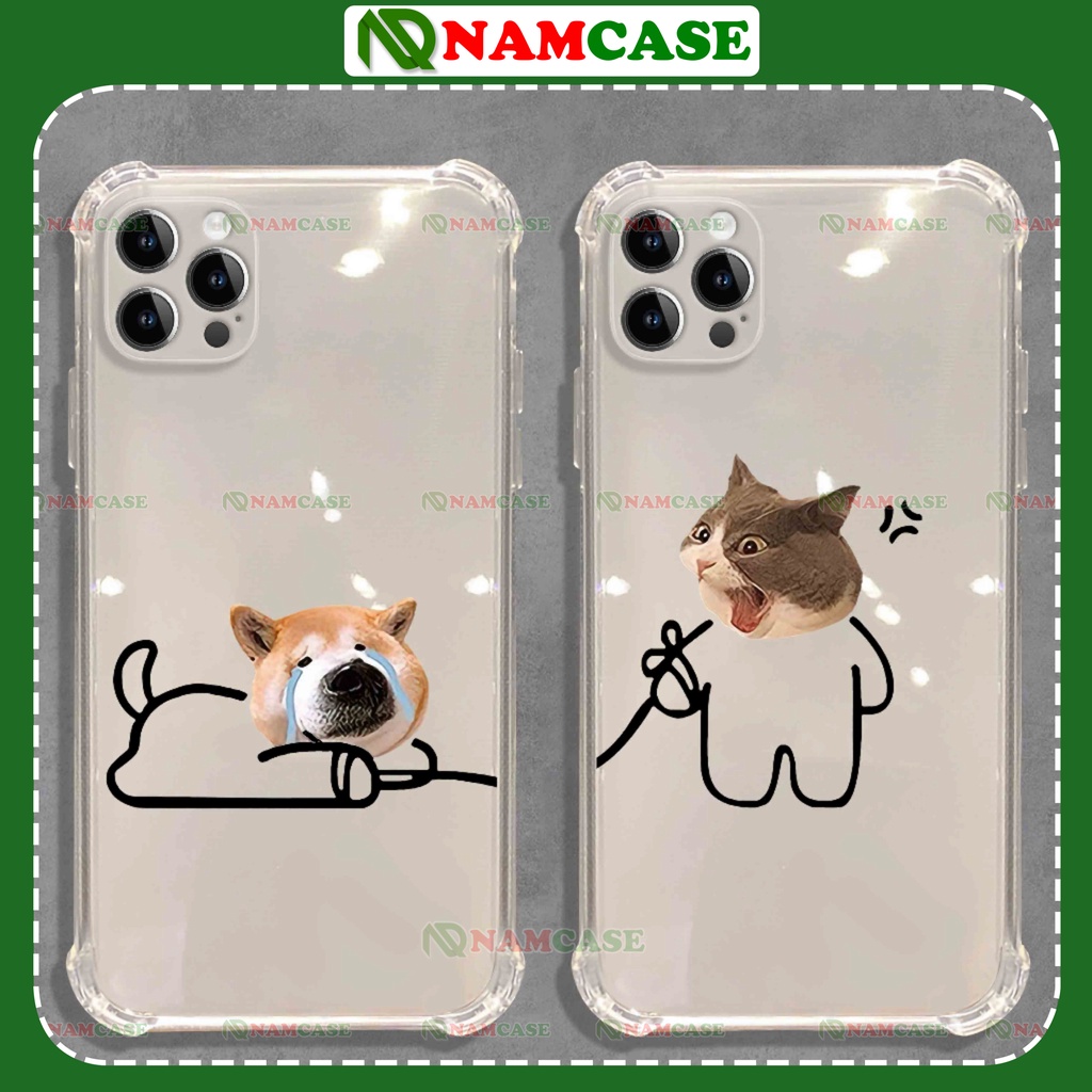 Ốp lưng iphone chó mèo chống sốc 4 góc silicon dẻo trong suốt bảo vệ camera ip 6/6s/7/8/X/XS/11/12/13/14 Pro Plus Max