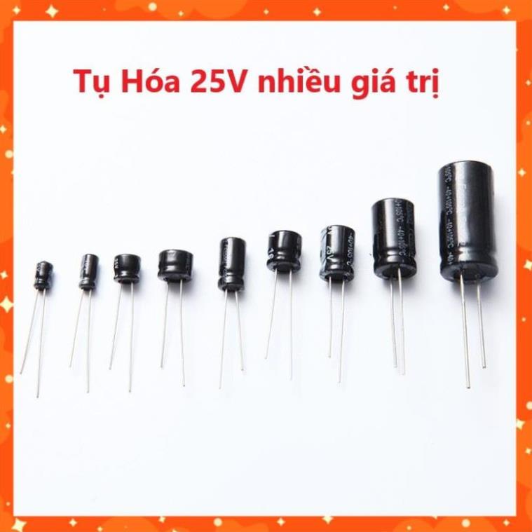 Tụ Hóa Phân Cực 25V, 10uf, 22uf, 47uf, 100uf, 220uf, 330uf, 470uf, 1000uf, 2200uf, 3300uf, 4700uf