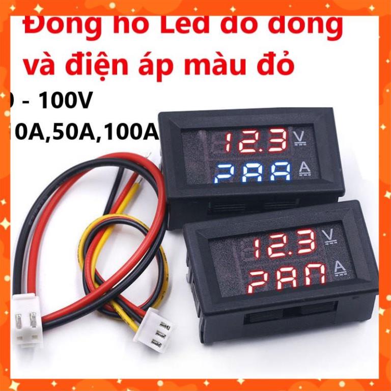 Đồng hồ Led đo dòng áp DC kỹ thuật số 0-100V 10A màu đỏ - Vôn-Ampe Kế