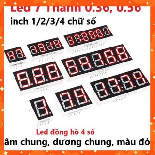 Led 7 thanh 0.36 inch, 0.56inch 1/2/3/4 chữ số, led đồng hồ 4 số , âm chung anot, dương chung katot, màu đỏ, 7 đoạn