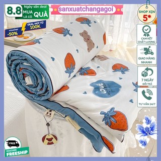 Chăn Đũi Hè Cotton Trần Bông Mỏng Mịn Thoáng Mát Kích Thước 2mx2m2 mẫu dâu tây- sanxuatchangagoi