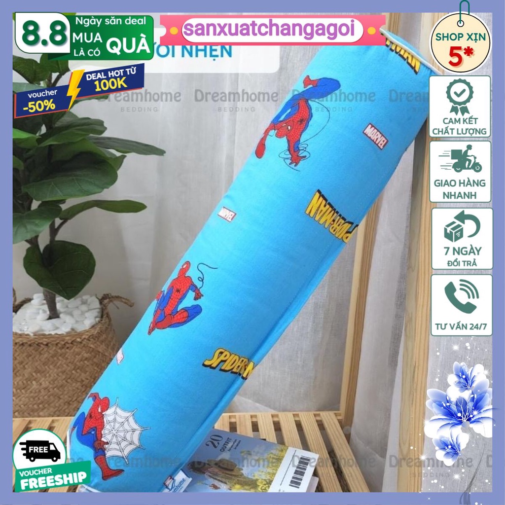 Gối ôm cho bé kích thước 20x60cm chất liệu 100% cotton mẫu người nhện-sanxuatchangagoi