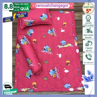 Bộ chăn gối cho bé đi học 3 món,gối nệm cho bé mầm non,voi xanh